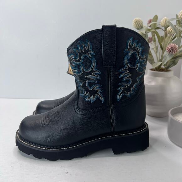 Ariat Fatbaby Western Boot Black with Blue Embroidery Women 8B NWD FLAW - Picture 1 of 12